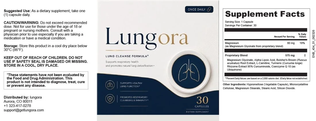 Lungora Supplement Facts panel, suggested use and warnings
